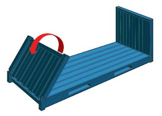 Drawing of a collapsible flat rack with end wall folding down