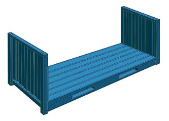 Drawing of a flat rack container with fixed end walls
