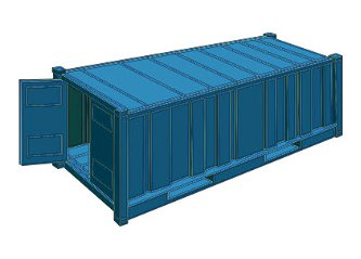 Drawing of a standard dry shipping container with doors open