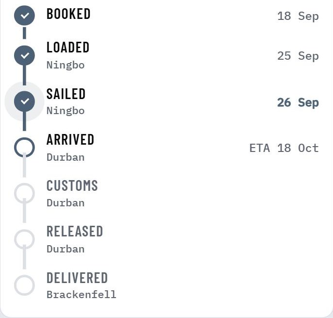 The shipment tracker in the client portal on a phone