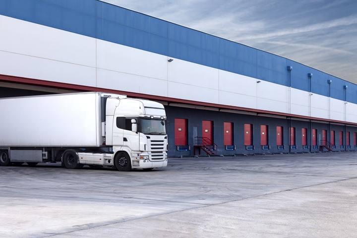 Truck at warehouse loading docks